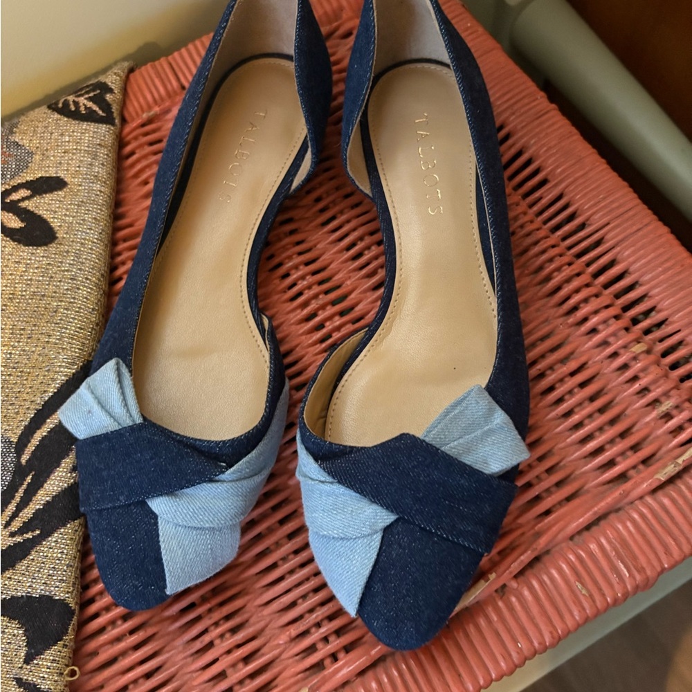 Talbots Stylish Denim Flats with Bow Accent